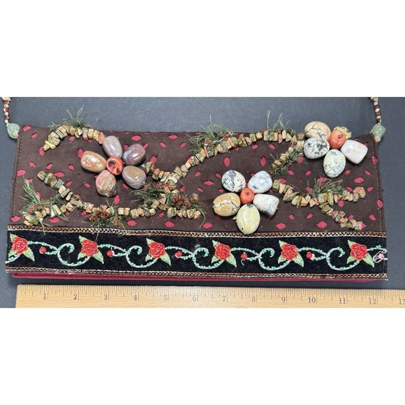 Mary Frances Purse Shoulder Bead Work Floral Embellished Stone Handbag Clutch‎ - Picture 5 of 16